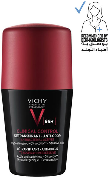 

Vichy Homme Clinical Control 96HR Protection Anti-Perspirant Roll-on Deodorant 50mL